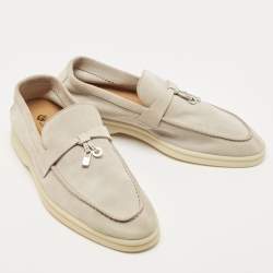 Pre Owned Loro Piana Light Grey Nubuck Leather Summer Charms Walk Loafers Size 39