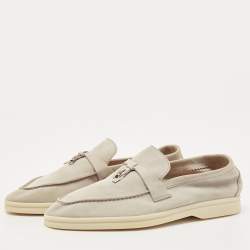 Pre Owned Loro Piana Light Grey Nubuck Leather Summer Charms Walk Loafers Size 39