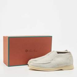 Loro Piana Grey Knit Fabric Open Walk Slip on Loafers Size 37.5