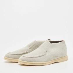 Loro Piana Grey Knit Fabric Open Walk Slip on Loafers Size 37.5