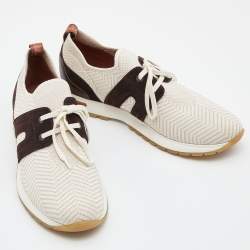 Pre Owned Loro Piana Beige/Brown Suede,Leather and Knit Fabric Flexy Walk Sneakers Size 38