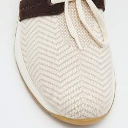 Pre Owned Loro Piana Beige/Brown Suede,Leather and Knit Fabric Flexy Walk Sneakers Size 38