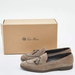 Loro Piana Grey Suede Tassel Slip On Loafers Size 39