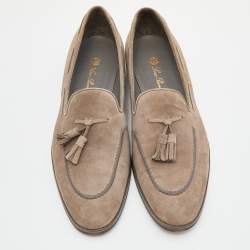 Loro Piana Grey Suede Tassel Slip On Loafers Size 39