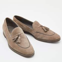 Loro Piana Grey Suede Tassel Slip On Loafers Size 39