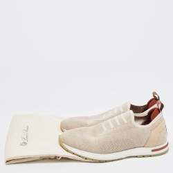 Pre Owned Loro Piana Beige Knit Fabric 360 LP Flexy Sneakers Size 37
