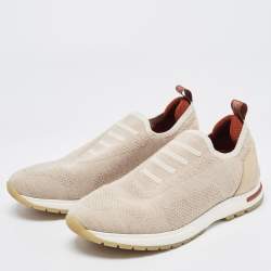 Pre Owned Loro Piana Beige Knit Fabric 360 LP Flexy Sneakers Size 37