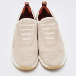 Pre Owned Loro Piana Beige Knit Fabric 360 LP Flexy Sneakers Size 37