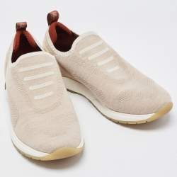 Pre Owned Loro Piana Beige Knit Fabric 360 LP Flexy Sneakers Size 37