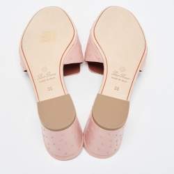Pre Owned Loro Piana Pink Ostrich Leather Summer Charms Sandals Mules Size 38