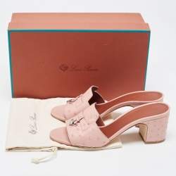 Pre Owned Loro Piana Pink Ostrich Leather Summer Charms Sandals Mules Size 38