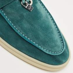 Pre Owned Loro Piana Teal Suede Summer Charms Walk Loafers Size 38