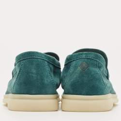 Pre Owned Loro Piana Teal Suede Summer Charms Walk Loafers Size 38