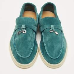 Pre Owned Loro Piana Teal Suede Summer Charms Walk Loafers Size 38