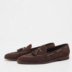 Loro Piana Brown Suede Tassel Slip On Loafers Size 41
