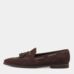 Loro Piana Brown Suede Tassel Slip On Loafers Size 41