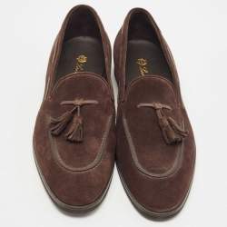 Loro Piana Brown Suede Tassel Slip On Loafers Size 41
