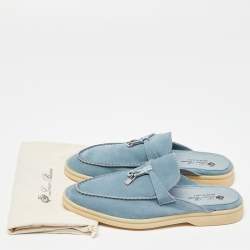 Pre Owned Loro Piana Blue Suede Summer Charms Walk Mules Size 35.5