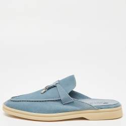Pre Owned Loro Piana Blue Suede Summer Charms Walk Mules Size 35.5