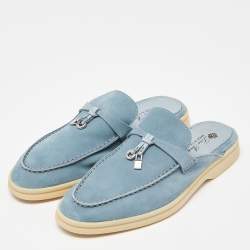 Pre Owned Loro Piana Blue Suede Summer Charms Walk Mules Size 35.5