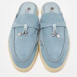 Pre Owned Loro Piana Blue Suede Summer Charms Walk Mules Size 35.5