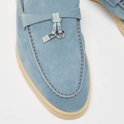 Pre Owned Loro Piana Blue Suede Summer Charms Walk Mules Size 35.5