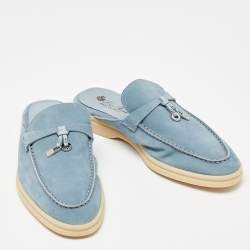 Pre Owned Loro Piana Blue Suede Summer Charms Walk Mules Size 35.5