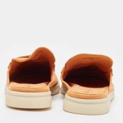 Pre Owned Loro Piana Orange Suede Babouche Charms Walk Flat Mules Size 38.5