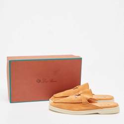 Pre Owned Loro Piana Orange Suede Babouche Charms Walk Flat Mules Size 38.5