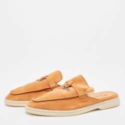 Pre Owned Loro Piana Orange Suede Babouche Charms Walk Flat Mules Size 38.5