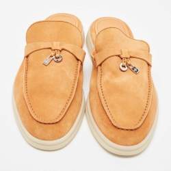 Pre Owned Loro Piana Orange Suede Babouche Charms Walk Flat Mules Size 38.5