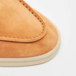 Pre Owned Loro Piana Orange Suede Babouche Charms Walk Flat Mules Size 38.5