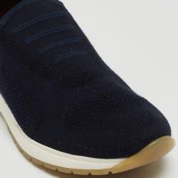 Pre Owned Loro Piana Navy Blue Knit Fabric 360 LP Flexi Walk Sneakers Size 38