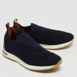 Pre Owned Loro Piana Navy Blue Knit Fabric 360 LP Flexi Walk Sneakers Size 38