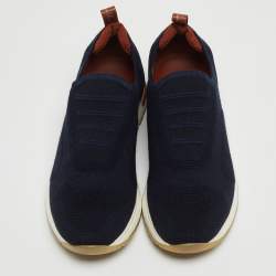 Pre Owned Loro Piana Navy Blue Knit Fabric 360 LP Flexi Walk Sneakers Size 38
