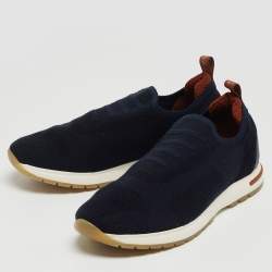 Pre Owned Loro Piana Navy Blue Knit Fabric 360 LP Flexi Walk Sneakers Size 38