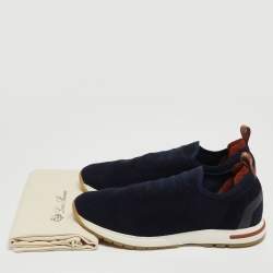 Pre Owned Loro Piana Navy Blue Knit Fabric 360 LP Flexi Walk Sneakers Size 38