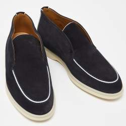Pre Owned Loro Piana Black/White Suede Open Walk Boots Size 38