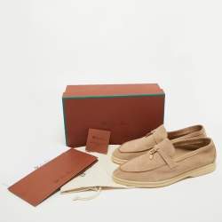 Pre Owned Loro Piana Beige Suede Summer Charms Walk Loafers Size 42