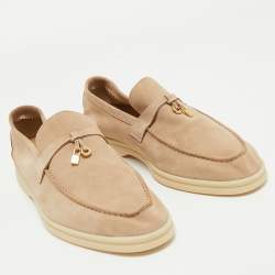 Pre Owned Loro Piana Beige Suede Summer Charms Walk Loafers Size 42