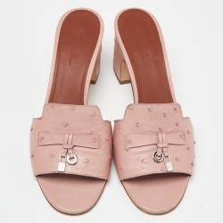 Pre Owned Loro Piana Pink Ostrich Leather Summer Charms Sandals Size 38