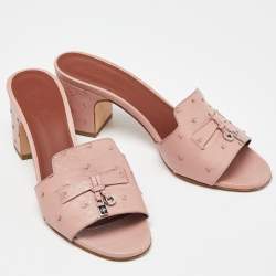 Pre Owned Loro Piana Pink Ostrich Leather Summer Charms Sandals Size 38
