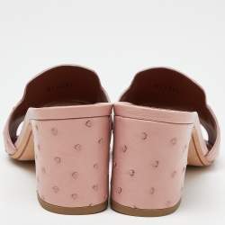 Pre Owned Loro Piana Pink Ostrich Leather Summer Charms Sandals Size 38