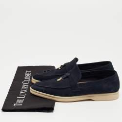 Pre Owned Loro Piana Navy Blue Suede Summer Charms Walk Loafers Size 37