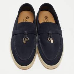 Pre Owned Loro Piana Navy Blue Suede Summer Charms Walk Loafers Size 37