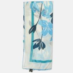 Pre Owned Loro Piana Ivory/Blue Floral Print Iris Wool Scarf