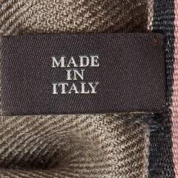 Pre Owned Loro Piana Brown/Pink Striped Silk & Wool Scarf