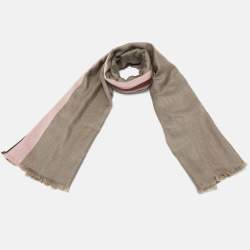 Pre Owned Loro Piana Brown/Pink Striped Silk & Wool Scarf