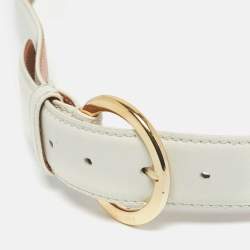 Pre Owned Loro Piana White Leather Ring Buckle Belt 100CM