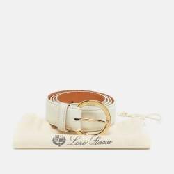 Pre Owned Loro Piana White Leather Ring Buckle Belt 100CM